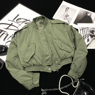 CCA自制加棉加厚MA1飞行员夹克外套高腰口袋棉服夹克短款 棒球服女