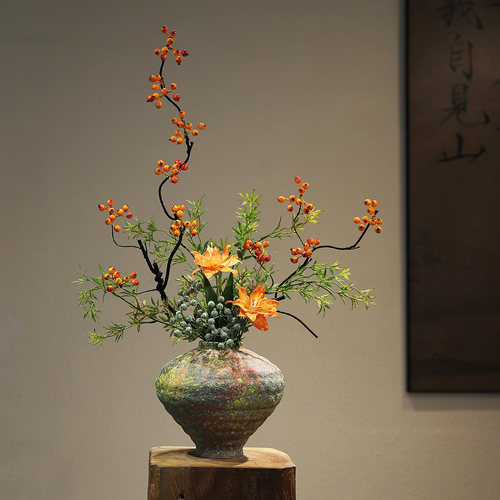 陶瓷侘寂宋式禅意插花花瓶摆件