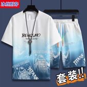 男士 冰丝短袖 夏季 搭配帅气青少年夏装 t恤男 2026新款 休闲运动套装