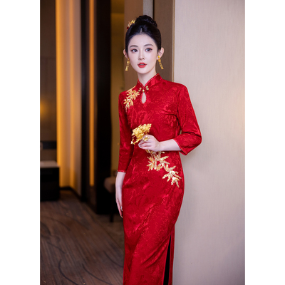 2025新款红色旗袍订婚宴女装秋冬