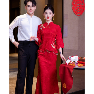 2025新款订婚旗袍小个子两件套