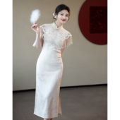 白色改良旗袍2026新款 订婚礼服裙领证登记小个子日常可穿 夏新中式