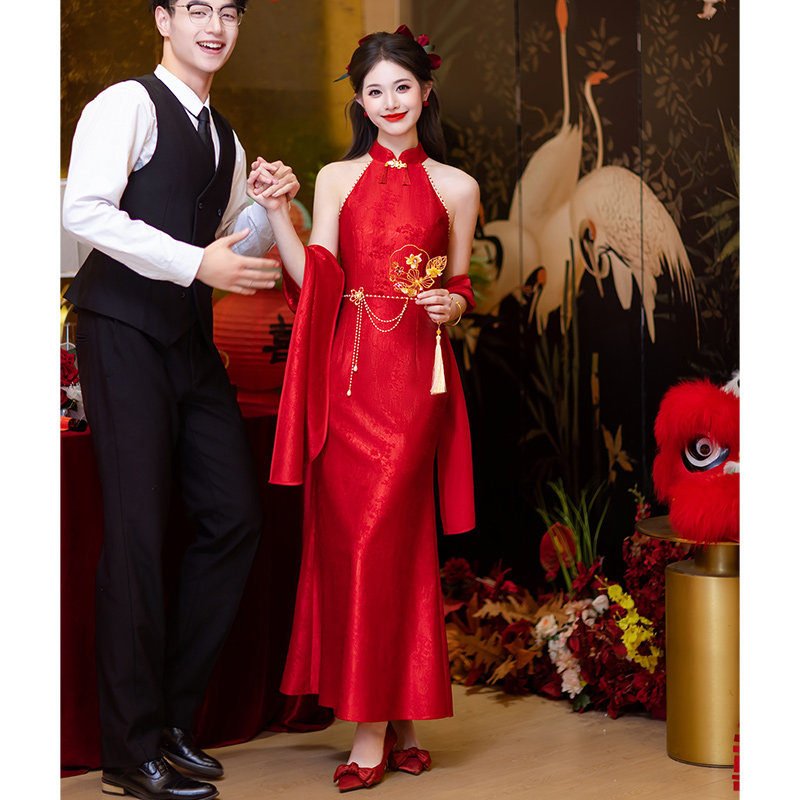 旗袍订婚礼服连衣裙披肩新中式敬酒服新娘2026新款高级感修身回门