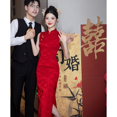 旗袍敬酒服新中式结婚便装订婚礼服2025新款酒红色女回门新娘修身