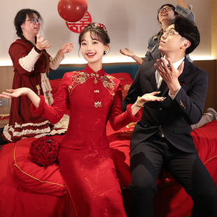 中式敬酒服新娘2026新款红色结婚旗袍秋冬季加绒加厚订婚礼服重工