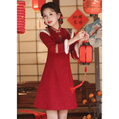 小个子新年旗袍冬天加绒加厚红色国风拜年礼服女大成人秋冬季 短款