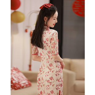 旗袍敬酒服2025年新款红色回门服新娘订婚礼服小个子改良连衣裙夏