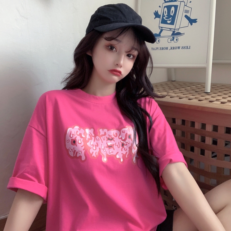 Real shot 2021 new short sleeve versatile loose Hong Kong Style T-shirt for women