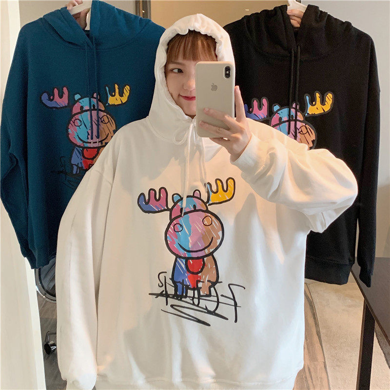 Real shot 2021 new cartoon fried Street sweater female Harajuku spring and autumn long sleeve loose Korean top