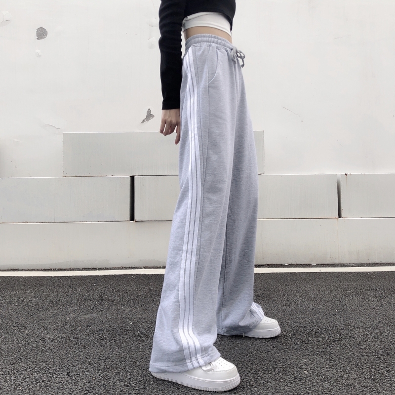 Real photo 2021 spring and summer new sports pants wide leg pants Harem Pants casual pants women's fashion simple striped pants