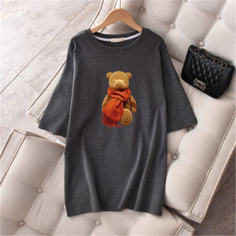 Europe station large short sleeve thickened suede T-shirt women's Korean version loose and thin cartoon versatile base shirt