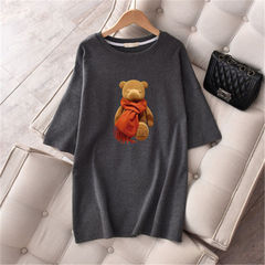 Europe station large short sleeve thickened suede T-shirt women's Korean version loose and thin cartoon versatile base shirt