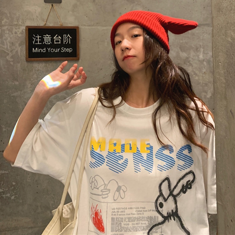 實拍圓領短袖恤學生閨蜜百搭寬鬆底小衫上衣女潮