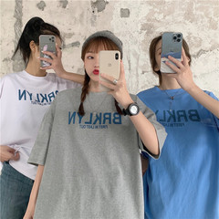 Real shot spring Korean version 2021 new loose round neck chic with letter printed boudoir Short Sleeve T
