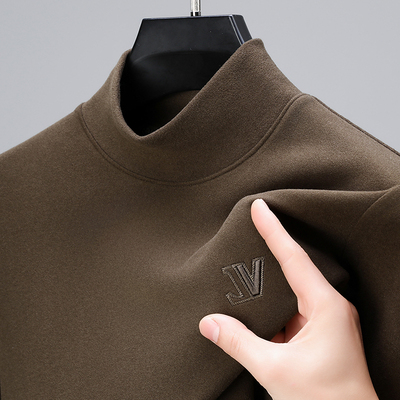 德绒打底衫男秋冬加厚保暖上衣双面绒卫衣纯色男士长袖t恤半高领