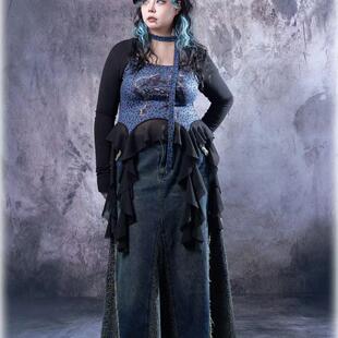 Steal The Heart|大码原创豹纹拼接A字牛仔半身裙