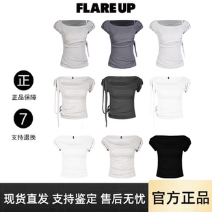 【官方】flareup不规则短袖t恤女修身辣妹不规则飘带斜肩上衣