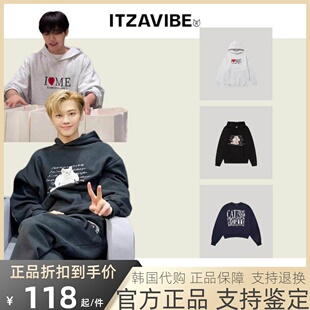 【官方正品】itzavibe猫咪卫衣女连帽罗渽民同款字母圆领宽松上衣