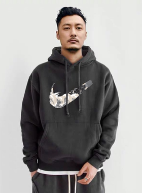 2026余文乐同款加绒秋冬季国潮卫衣男连帽港风潮牌大码宽松套头衫