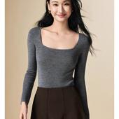 2025新款 无缝一体140S扬子纱羊毛打底衫 方领针织上衣女秋冬内搭