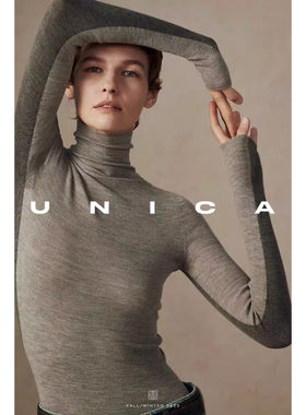 新款UNICA/双倍1衣2穿双色撞色抗起球Biella羊毛高领针织打底衫
