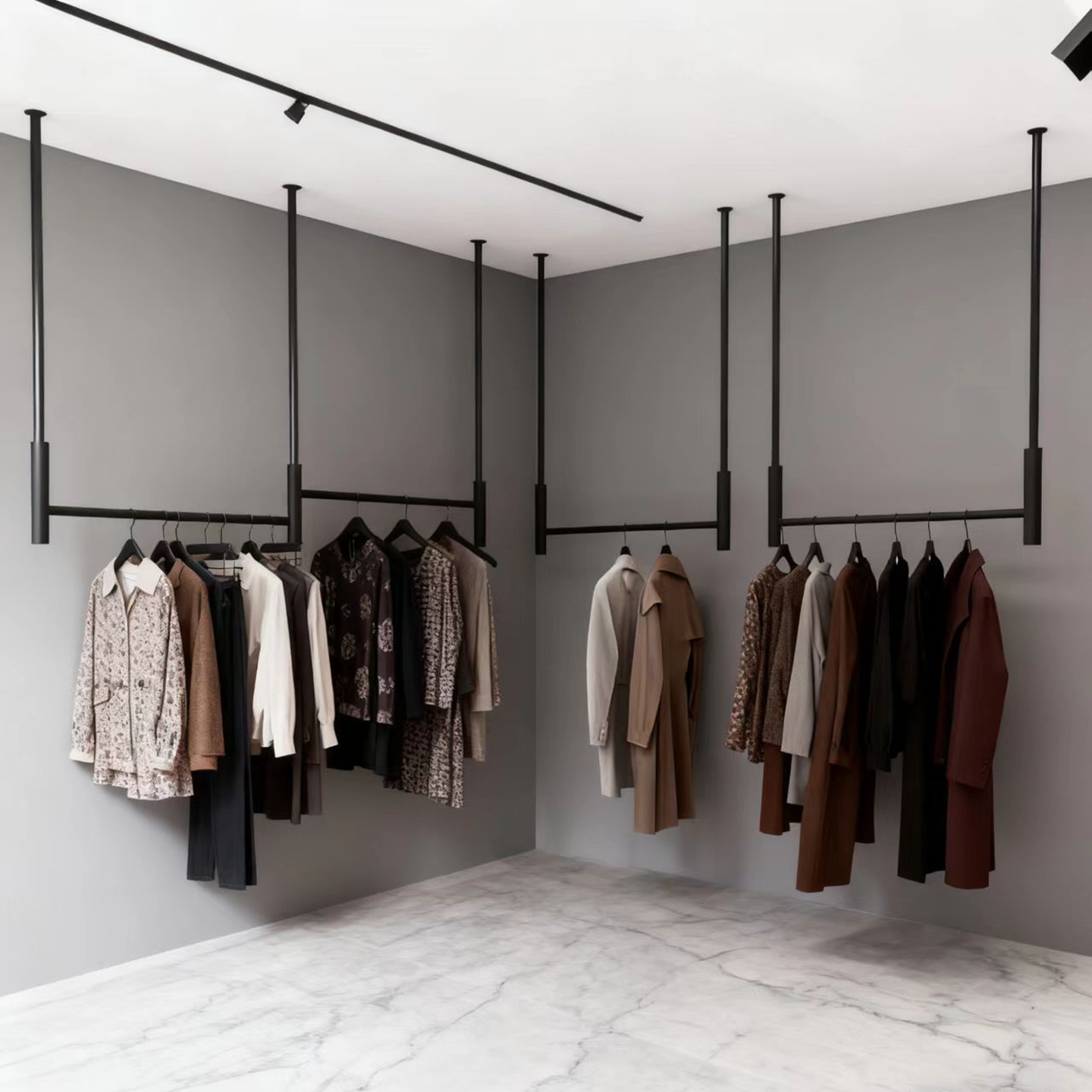 服装店专用展示架男装女装婚纱悬挂吊挂衣架黑色铁艺吊顶礼服吊架