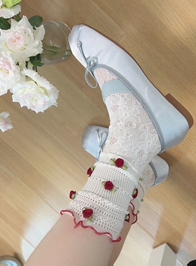 穿上真的好美！找到了夏天专属的堆堆袜！玫瑰花朵hin法式风情