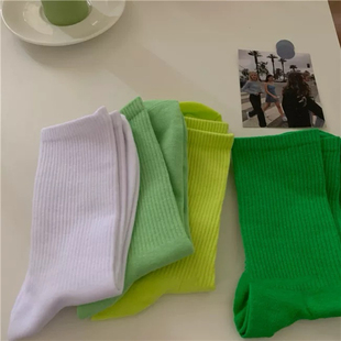 款 沙漠小绿洲 日常纯色中筒袜女夏日清爽绿色系女袜棉袜透气四季