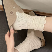 jue了 新袜子chao美～复古天菜 搭配勃肯鞋 木耳边镂空袜子女堆堆