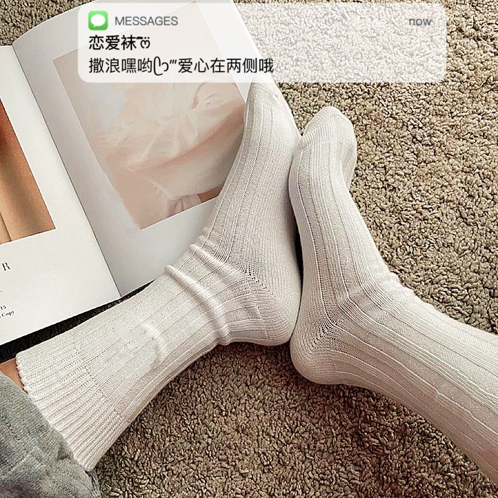 恋爱袜 ̑̑ෆ⃛ 爱心刺绣袜子女中筒日系粗线毛线袜男女长筒袜