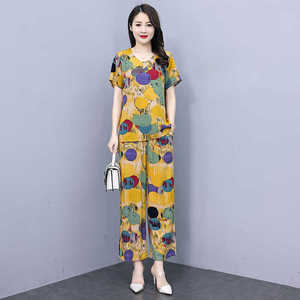 夏季薄款纯棉绸两件套女休闲短袖家居服睡衣中老年妈妈可外穿套装