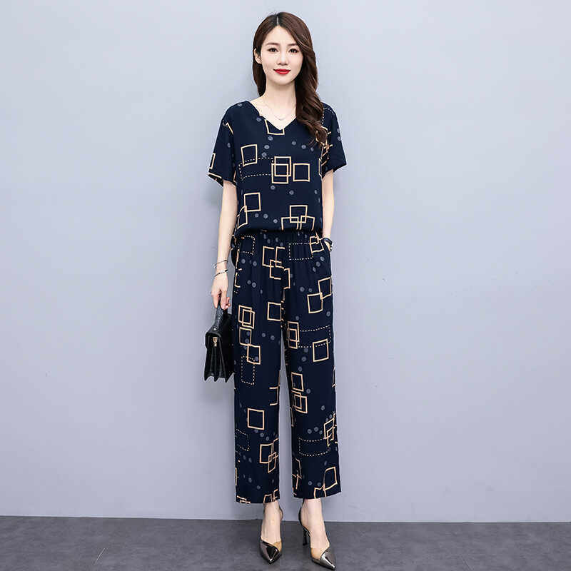 夏季棉绸套装中老年女装大码短袖妈妈装睡衣休闲居家可外穿两件套