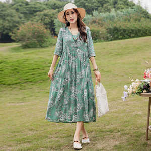 中老年棉绸连衣裙2024新款半袖气质宽松显瘦遮肚妈妈大码女装裙子