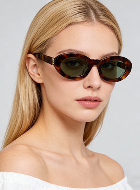 古力娜扎同款黑色椭圆窄框墨镜