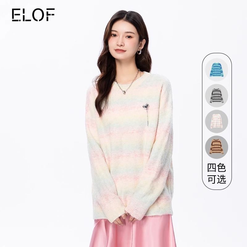 ELOF慵懒风软糯毛衣女气质针织衫