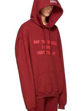 现货 VTM The Fridge Bum Hoodie燃烧的桥梁标语酒红刺绣连帽衫潮