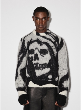 22秋冬新款 Amir套头休闲骷髅头印花马海毛混纺青少年情侣毛衣
