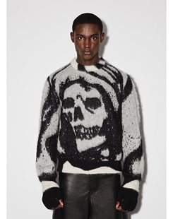 22秋冬新款 Amir套头休闲骷髅头印花马海毛混纺青少年情侣毛衣