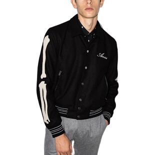 潮 22FW春秋手臂骨头徽标刺绣毛呢棒球服夹克高街外套 ERTY amir