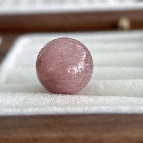 天然水晶·玫瑰粉紫满发顺发兔毛水晶珠｜14.9mm（有小发根）