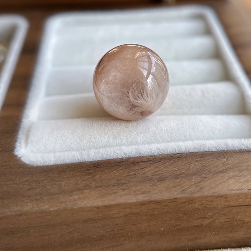 天然水晶·净体橘粉火焰卷毛兔毛水晶珠｜15.9mm