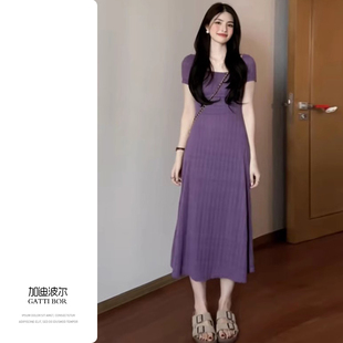 海边度假紫色洋装子女夏季2025年新款小个子高级感超好看长裙子