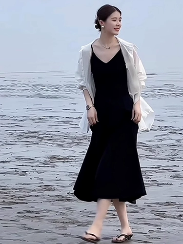 Черное летнее платье, длинная юбка