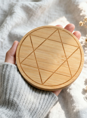 力量水晶盘 火元素 神圣几何摆件 小号 水晶阵底托 天然实木杯垫