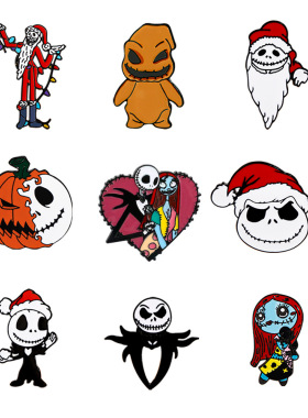 圣诞夜惊魂骷髅头TEMU卡通圣诞老人南瓜胸针杰克莎莉圣诞搞怪徽章