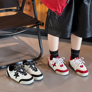 复古星星鞋2026新款男童德训鞋真皮透气魔术贴儿童运动鞋女童板鞋