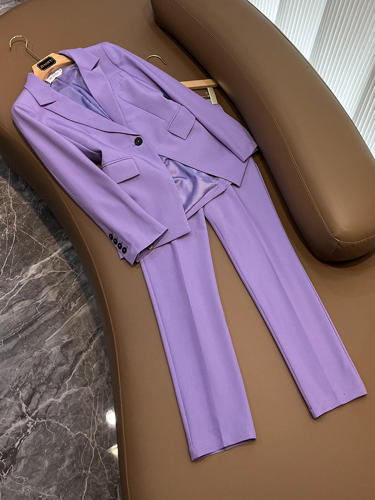 2023新款春紫色西装套装女小个子高级感正装职业西服两件套c9838