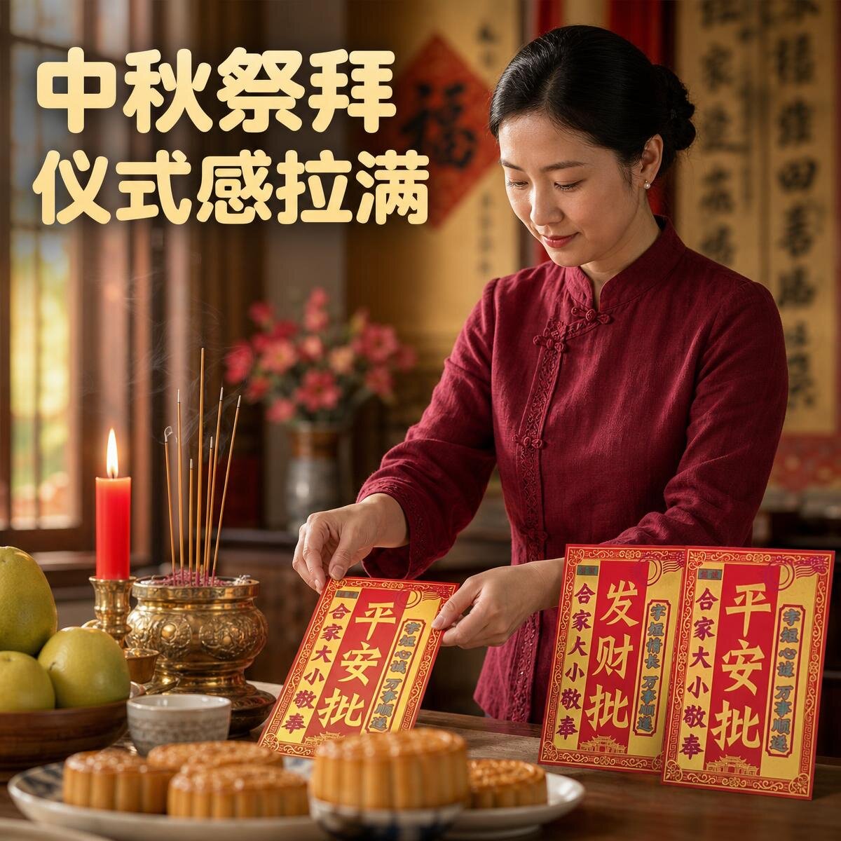 烫金卡纸中秋吉祥语折塔配件