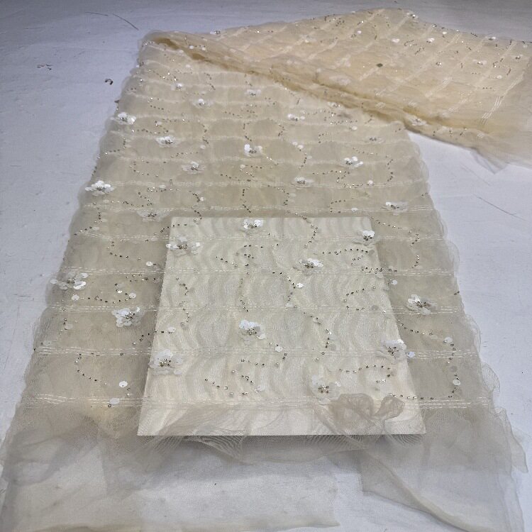 春夏重工网纱花朵刺绣蕾丝面料 高定旗袍时装连衣裙礼服绣花布料