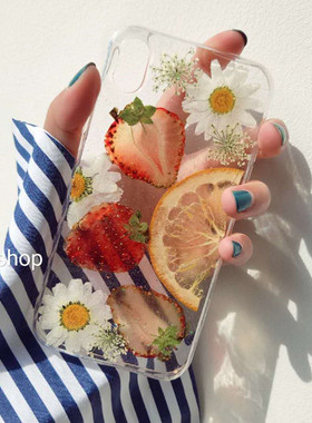 手工干花真水果滴胶手机壳适用iphone12/13/14promax 7/8plus/xr/vivos10/OPPO/华为mate50pro/永生花草莓